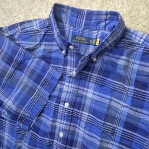Polo Ralph Lauren Shirt Mens XLT Blue Plaid Button Down Oxford Cloth Camp Dad